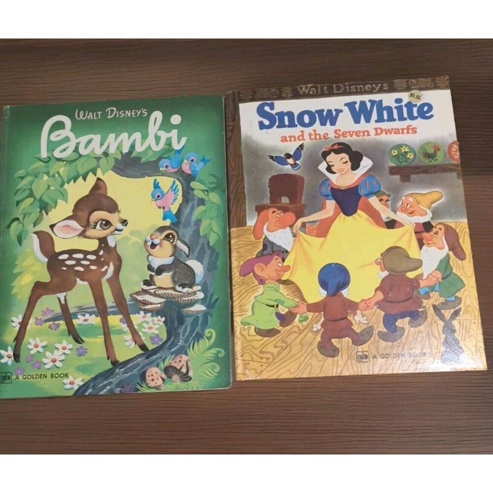 Vtg Childrens Walt Disney's Big Golden  Books Lot Of 2: Bambi'75 Snow White'76